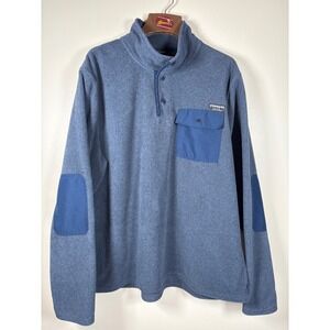 Simply Southern Mens XL Blue Heather Quarter Snap Fleece Pullover Elbow Patches‎